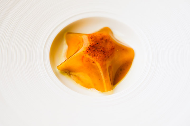 Langoustine poached in duck fat with ‘katsuobushi Albufeira’ and coffee