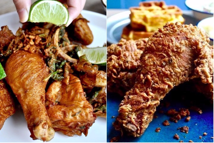 A side by side comparison of the Bangkok Fried Chicken (L) and the Southern Fried Chicken (R) at Bird Bird