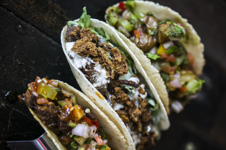 Potato, Beef Ribs and Slow Cooked Pork Tacos from The Lime Truck.