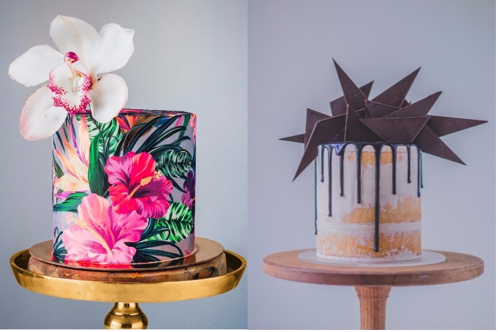 (L): Tropical Prints cake by Julian Angel, (R) Chocolate Spike by Clifford Luu
