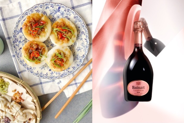 A glass of medium-bodied rose champagne goes well with spicy Asian fare, like chwee kueh — a popular breakfast food.